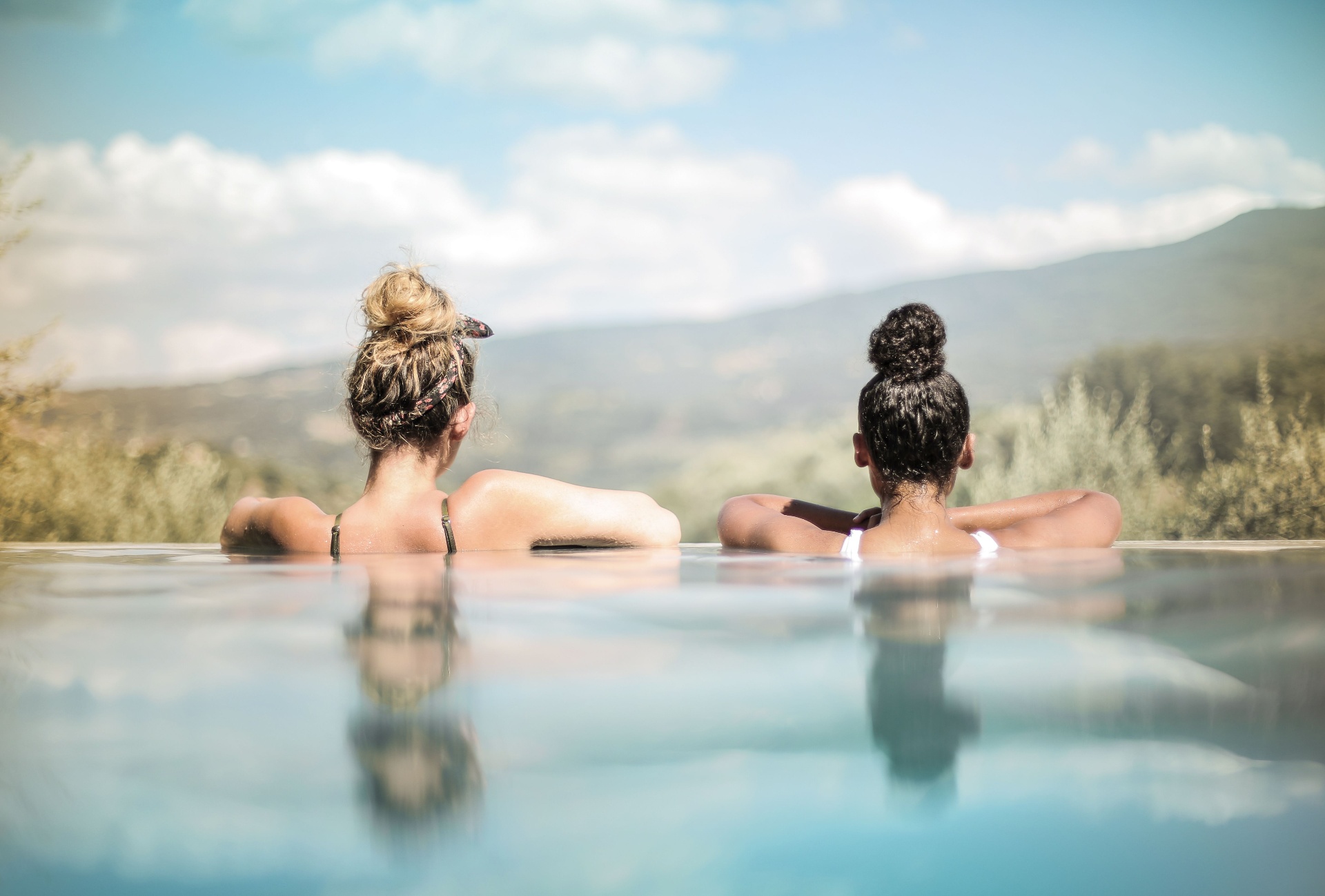 Infinity pool with mountain view
